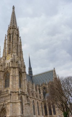 Votivkirche (Votivkirche) Wien, Viyana, Avusturya 'da bulunan neo-gotik bir kilise. Avrupa. Kule görünümü. 