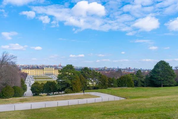 Habsburg hükümdarlarının Hietzing 'deki ana yazlık evi olan Schonbrunn Sarayı ile Viyana şehir panoraması. Sosis. Avusturya. Avrupa