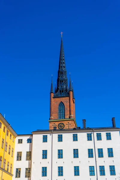 Vue Avec Église Riddarholm Riddarholmskyrkan Vieille Ville Stockholm Photo Architecture — Photo