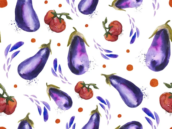 Aquarelle Motif Sans Couture Avec Tomates Aubergines — Photo