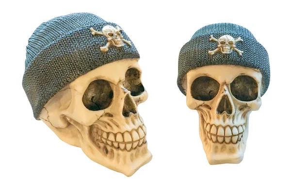 Human skulls in knitted hat isolated on white background — Stock Photo, Image