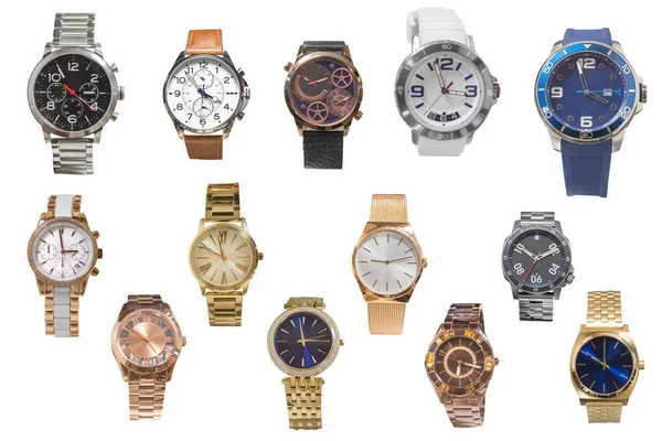 Set van horloges geïsoleerd op witte achtergrond — Stockfoto