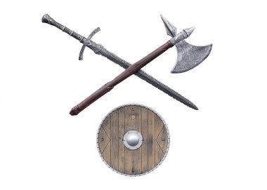 Beyaz arka plan üzerinde izole viking silah