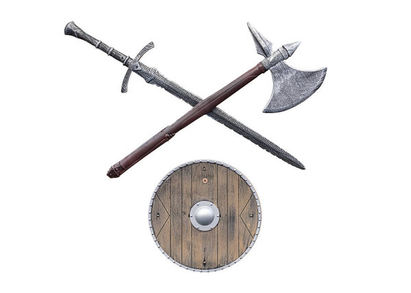 viking weapons isolated on white background