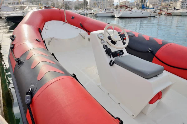 Inflatable motor boat close-up