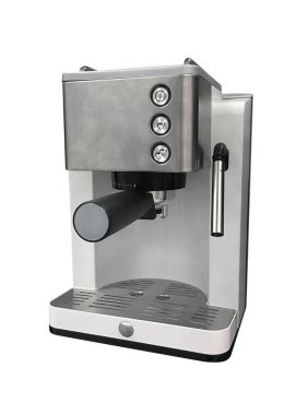 Kahve makinesi beyaz arka planda izole edilmiş.