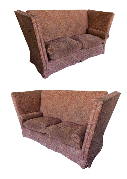 Sofá marrón en estilo antiguo aislado sobre fondo blanco —  Fotos de Stock