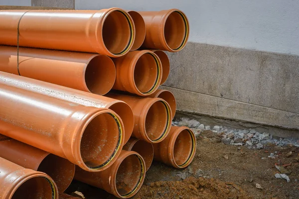 Plastic pipes on the construction site — Stock Photo, Image