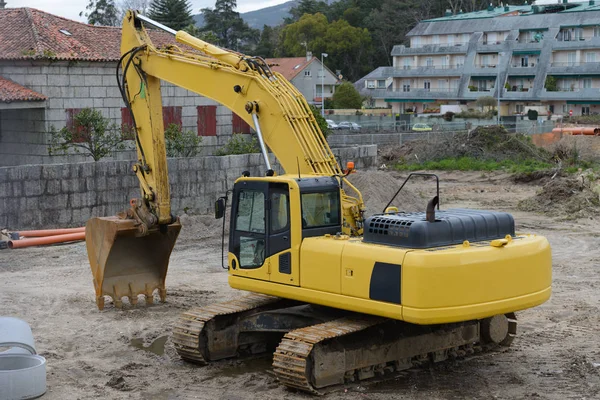 Gelber Bagger Auf Baustelle — Stockfoto