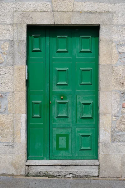 Gammal Grön Dörr Stenmur — Stockfoto