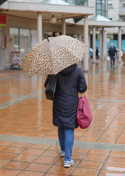 Kvinna Med Paraply Utomhus Bakifrån — Stockfoto