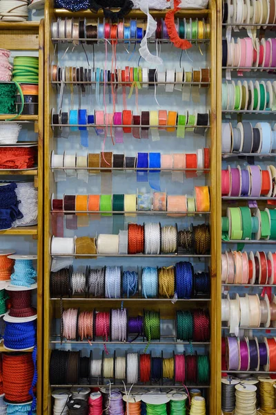 Colorful Ribbons Shelf Store — Stock Photo, Image