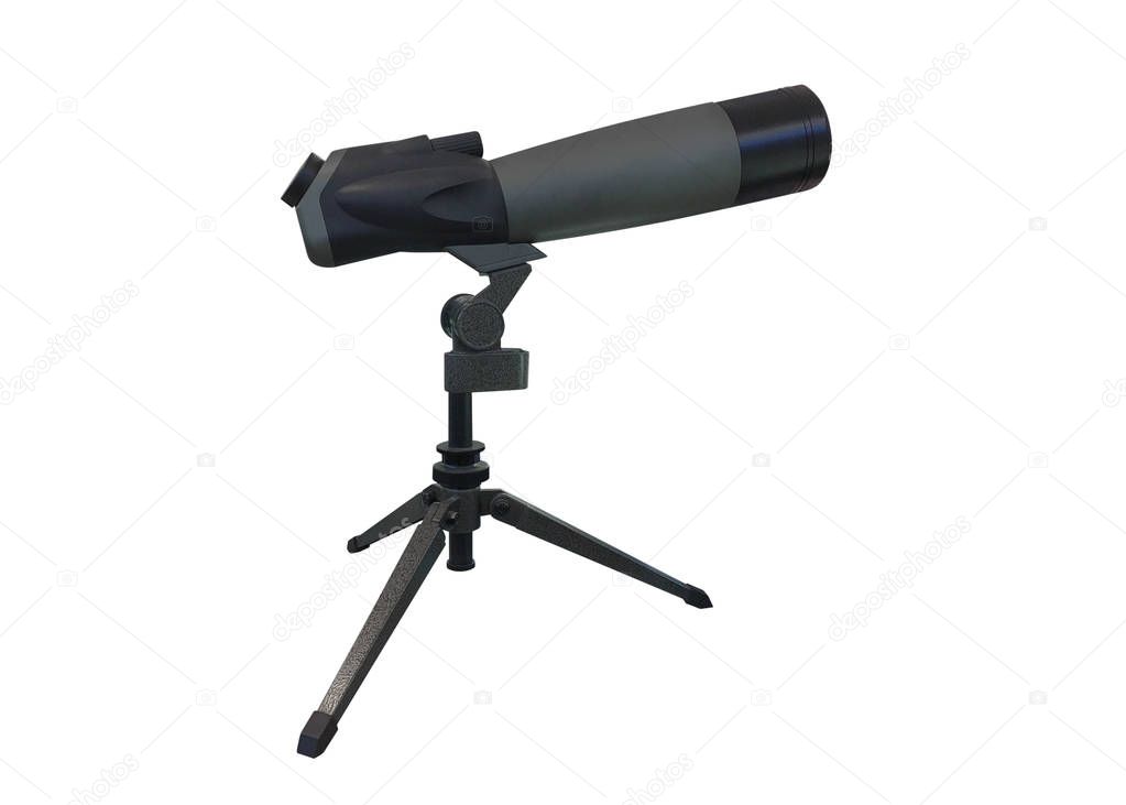 spyglass on a tripod isolated on a white background