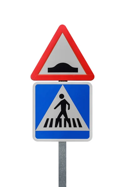 Traffic sign speed bump and crosswalk isolated on white backgrou — Stock Photo, Image