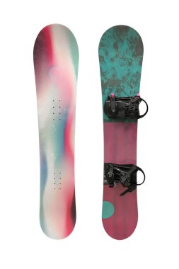 Beyaz arkaplanda izole edilmiş bir snowboard tahtası
