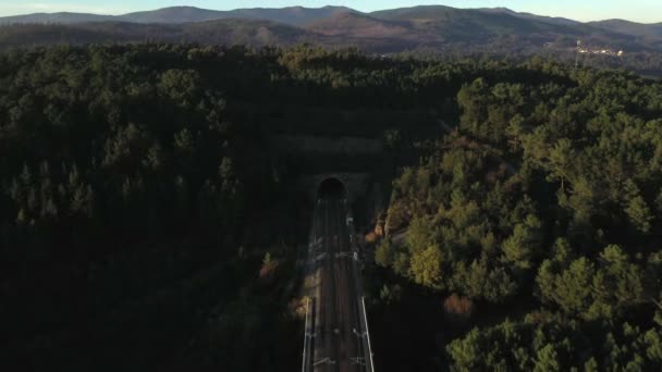 横跨河流的桥顶部的景观拍摄从无人驾驶飞机通过日落光 空中景观 4K镜头 — 图库视频影像