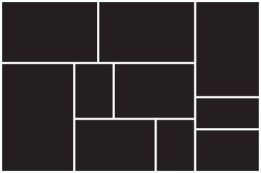 Fotoğraf kolajı kalıbı. Beyaz çerçeveler, siyah desenler