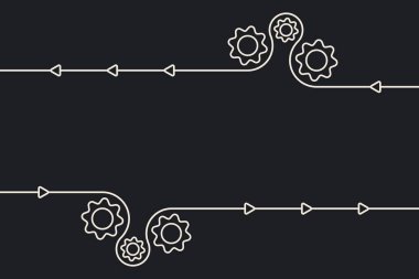 Üç dişli dişli dişli, dişli çarklar iş sürecini gösteriyor.