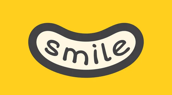 Посміхайтеся слово всередині широкої посмішки. Мультфільм радість емоції ілюстрація . — стоковий вектор