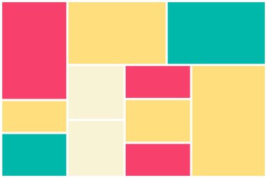 Fotoğraf kolajı kalıbı. Beyaz çerçeveler, renkli desenler