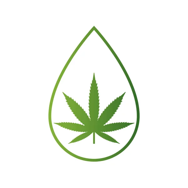 Cannabis medicinal, cáñamo dentro de la gota. Logotipo del aceite CBD . — Vector de stock