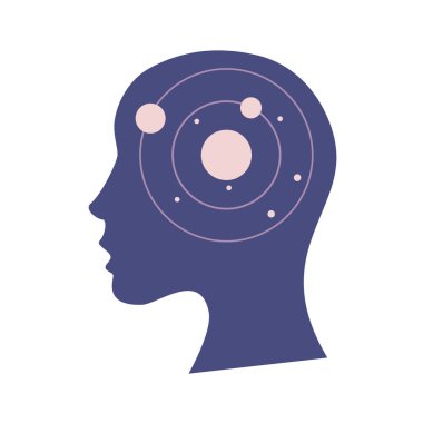 Kadın baş silueti, içinde güneş var..