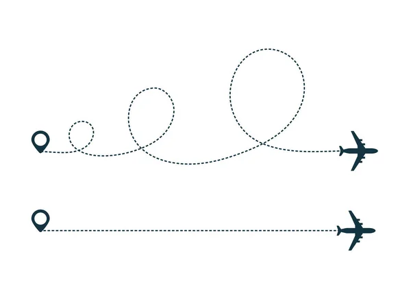 点線のパスを持つ飛行機のシルエットアイコン. — ストックベクタ
