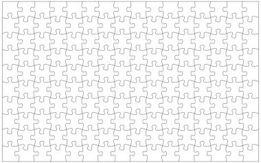 144 jigsaw pieces template. 16 x 9 puzzle pieces connected together. clipart