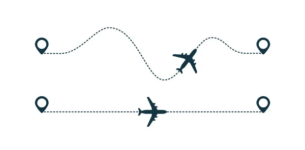 Ikona siluety letadla s tečkovanou čárou. — Stockový vektor