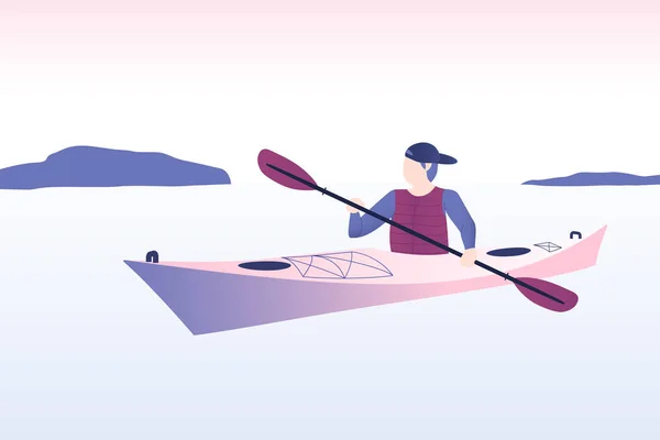 Kayaker úszik a kajakban. Kajak a tengerben. — Stock Vector