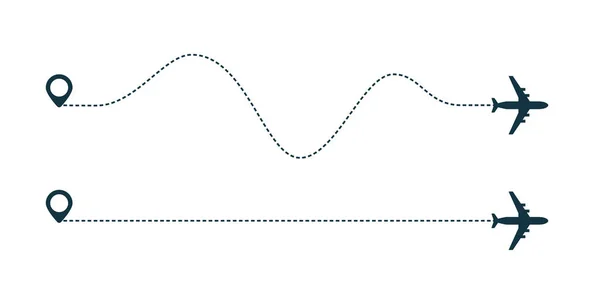 点線のパスを持つ飛行機のシルエットアイコン. — ストックベクタ