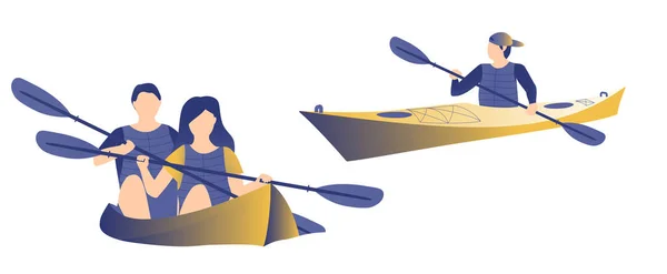 Kayakers nadando en el kayak. Kayak en el mar — Vector de stock