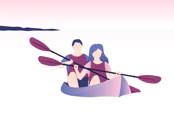 Kayakistes nageant dans le kayak. Kayak dans la mer — Image vectorielle