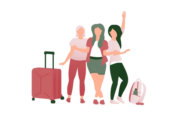 Grupo feminino de amigos vai viajar . — Vetor de Stock