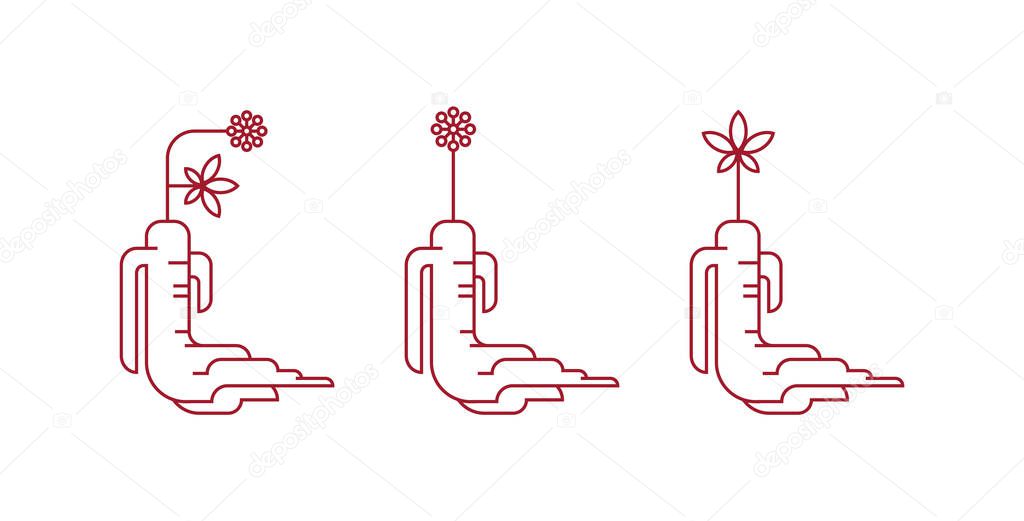 Red korean or chinese ginseng root icons.