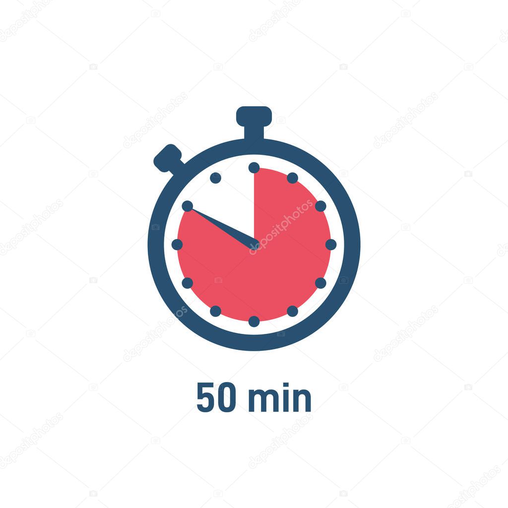 Set of stopwatch icons showing time - 50 minutes or seconds. Red and black color. Set of minimalist timers. Cooking time concept. Vector illustration