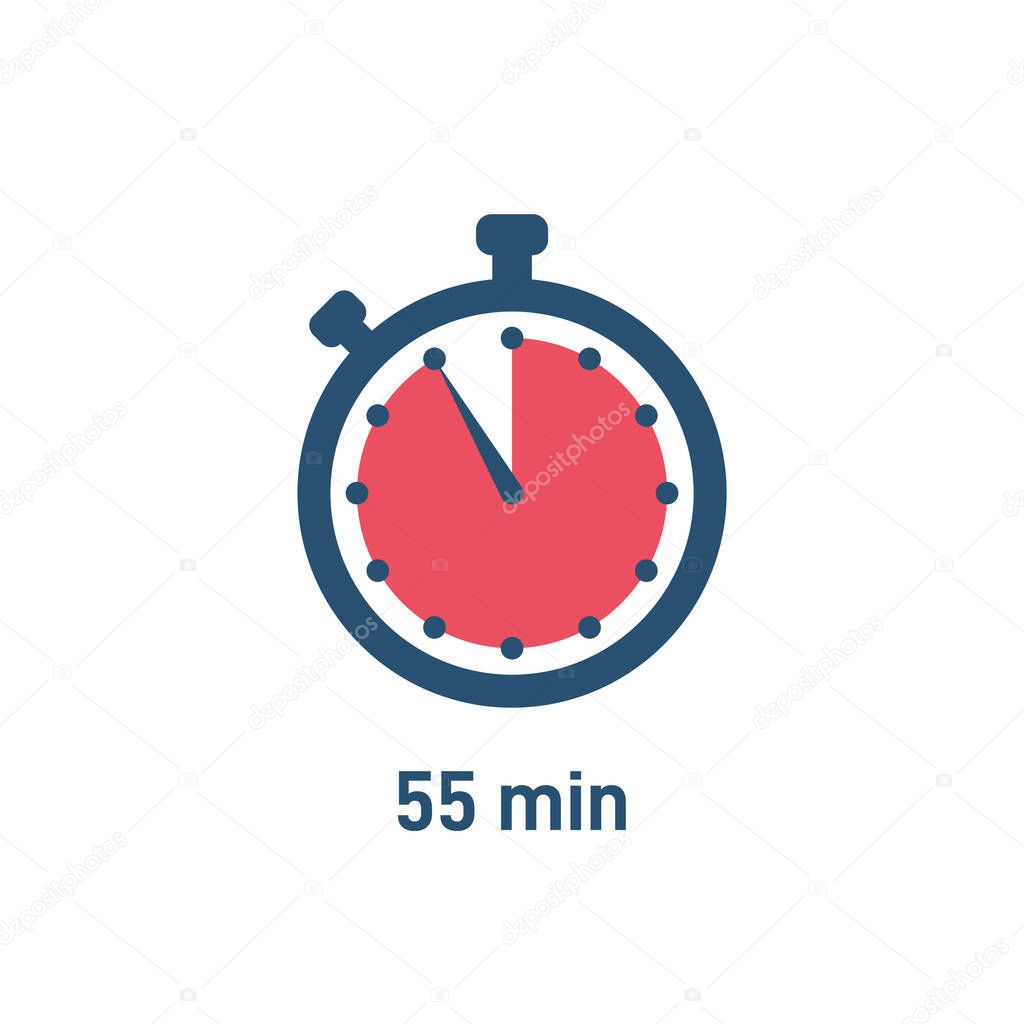 Set of stopwatch icons showing time - 55 minutes or seconds. Red and black color. Set of minimalist timers. Cooking time concept. Vector illustration