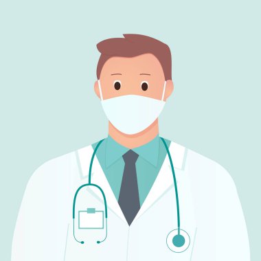 Koruyucu tıbbi maske takan genç bir doktor..