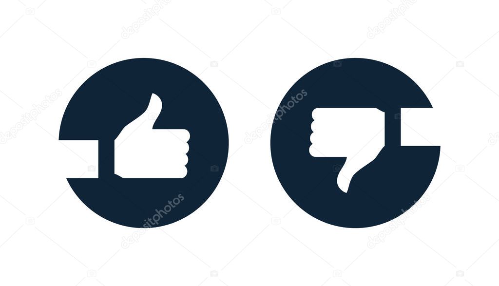 Like and dislike icons with hand and thumb up.