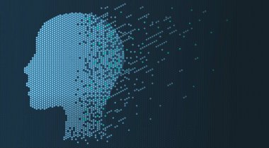 Pikseller tarafından oluşturulan insan veya robot dijital kafası.