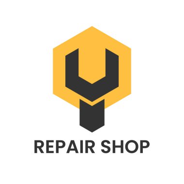 Tamirci logosu. Altıgen içinde İngiliz anahtarı ya da anahtar. Tamir hizmeti ya da bakım konsepti. Bakım logosu veya simgesi. Vektör illüstrasyonu