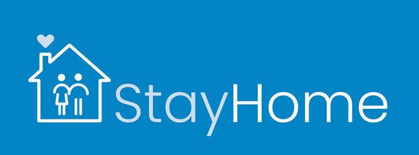 Stay at home slogan with house and family icons - father, mother, child. Protection campaign from coronavirus, COVID-19. Stay home text, hash tag. Coronavirus protection logo. Vector illustration