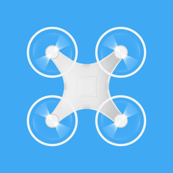 Símbolo Dron Blanco Sobre Fondo Azul Quadcopter Con Hélices Giratorias — Vector de stock