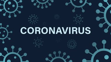 Coronavirus, covid 19 pankartı. Corona virüs bilgi pankartı ya da geçmişi. Coronavirus, covid şablon, virüs simgeleriyle desen. Soyut arkaplan, şablon. Vektör illüstrasyonu