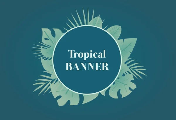 Yeşil palmiye yapraklı tropikal bayrak. — Stok Vektör