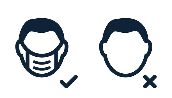 Ανδρικό πρόσωπο, κεφάλι με προστατευτική ιατρική μάσκα. Εικονίδιο γραμμής. — Διανυσματικό Αρχείο