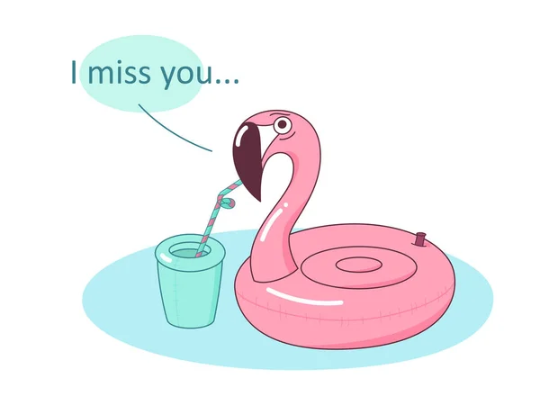 Einsamer Flamingo Wird Durch Coronavirus Oder Quarantäne Allein Gelassen Sommerferien — Stockvektor