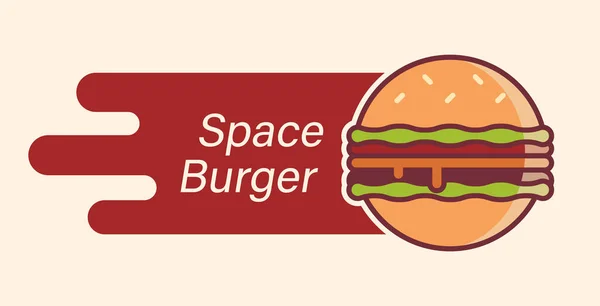 Uzay Boşluğunda Uçan Gezegen Olarak Hamburger Logosu Uzay Burger Afişi — Stok Vektör