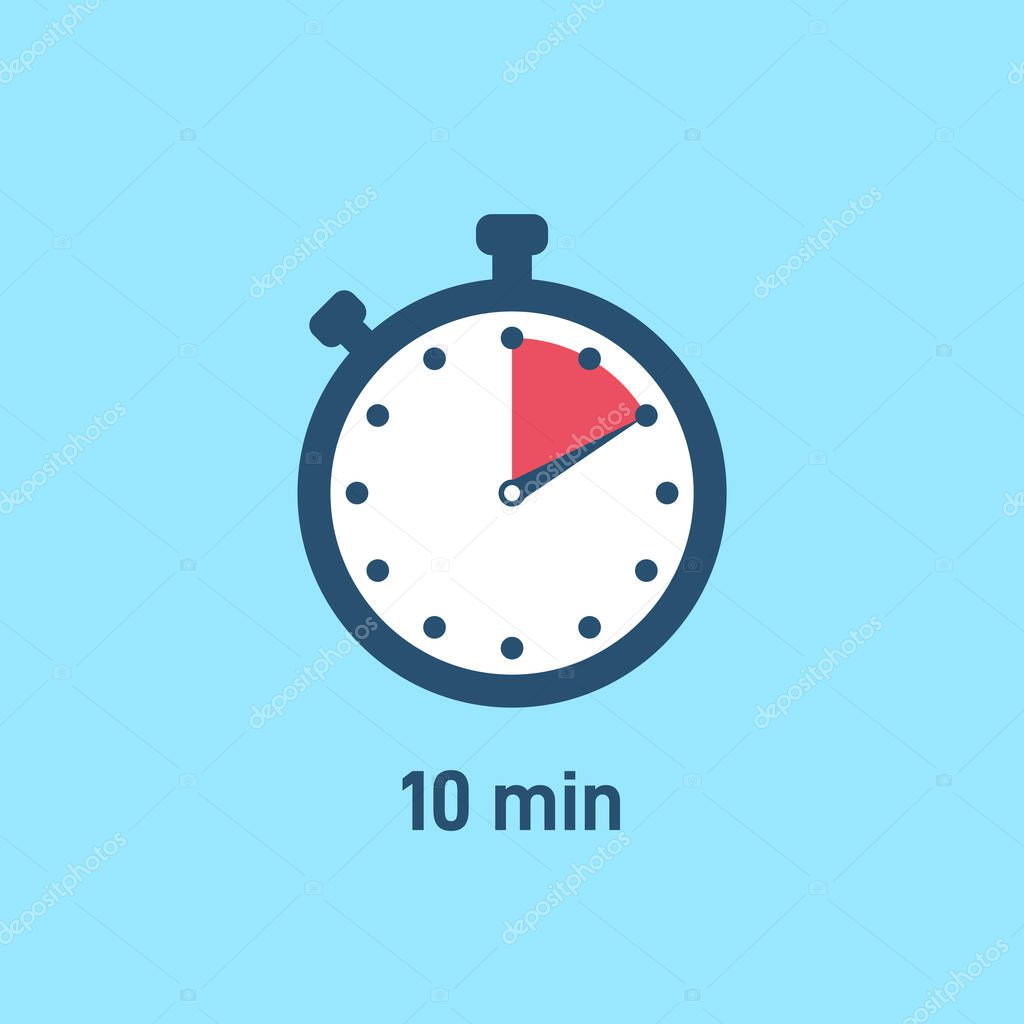 Set of stopwatch icons showing time - 10 minutes or seconds. Red and black color. Set of minimalist timers. Cooking time concept. Vector illustration