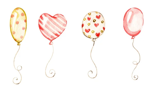 Ballons de style aquarelle sur fond blanc. Set anniversaire pépinière d'anniversaire. Illustration aquarelle . — Photo